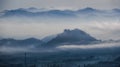 The morning time from a height with views of the sea of clouds. at  Temanggung, Central Java, Indonesia Royalty Free Stock Photo